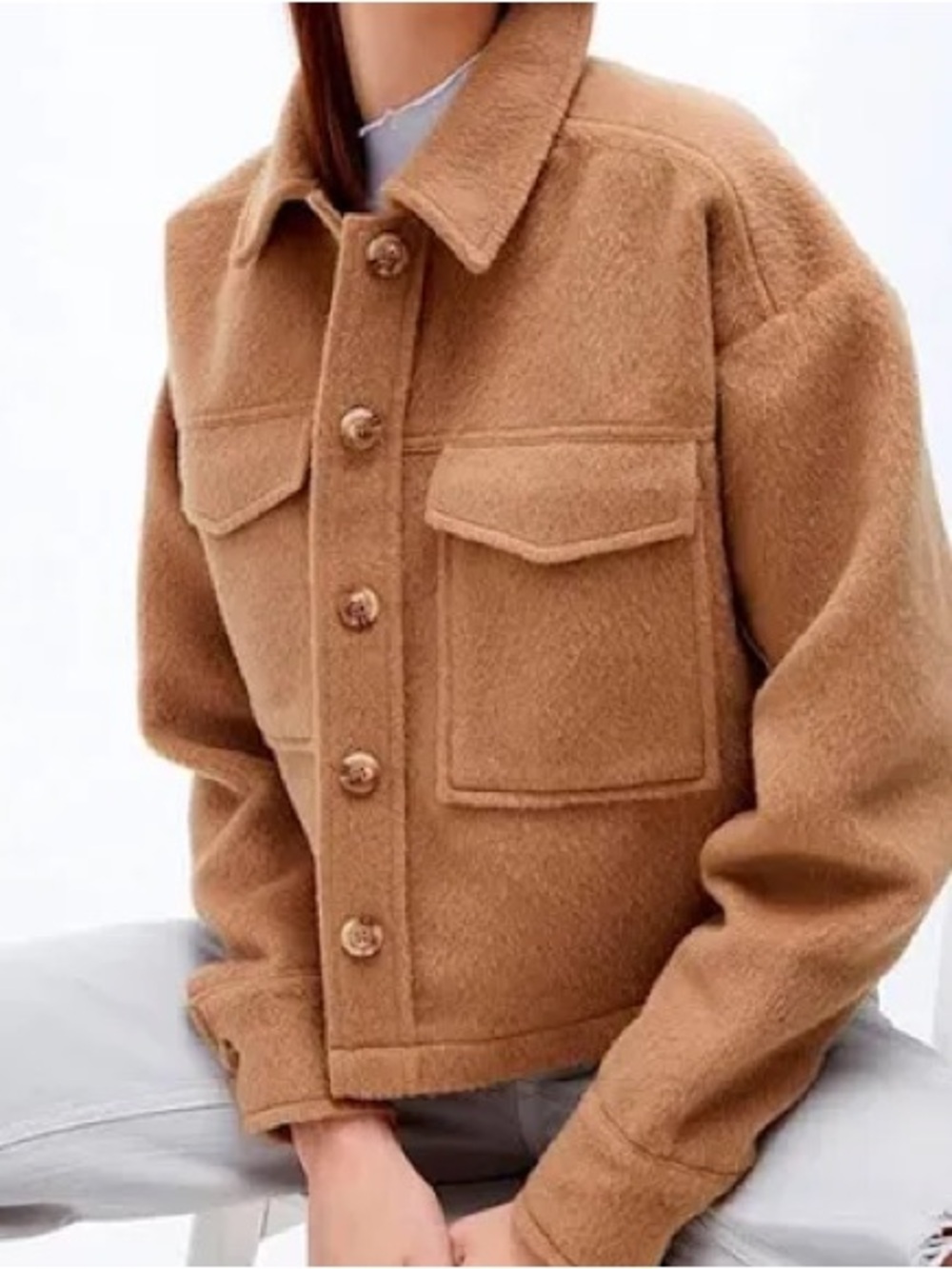 LA Hearts PacSun Cropped Teddy Shacket Jacket Camel Brown XS/S